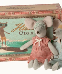 Maileg Mum and Dad Mice in A Cigarbox