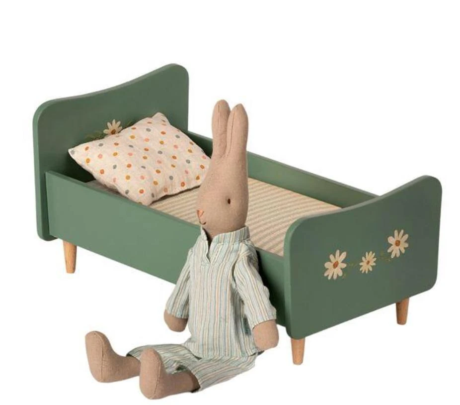 Maileg Mini Wooden Bed Mint Blue 1 Maileg Mini Wooden Bed Mint Blue