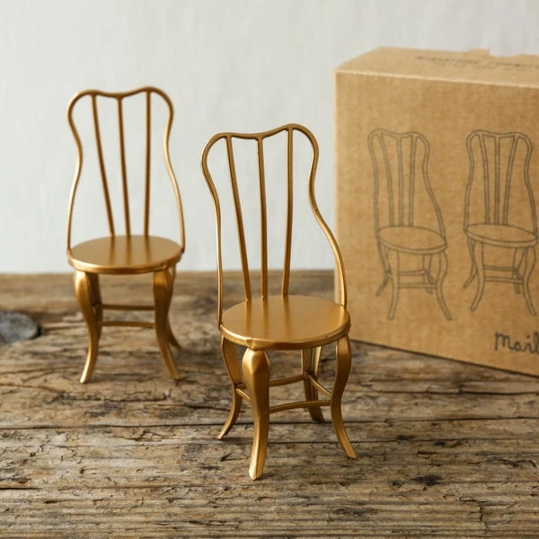 Maileg Vintage Golden Chair Pair For Mice 2 Maileg Vintage Golden Chair Pair For Mice