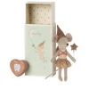 Maileg Big Sister Mouse Tooth Fairy In A Matchbox With A Metal Heart Shaped Tooth Box-rose