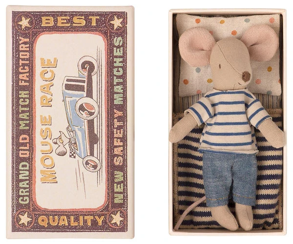 Maileg Big Brother Mouse In A Matchbox - Blue Stripe 1 Maileg Big Brother Mouse In A Matchbox - Blue Stripe