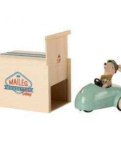 Maileg Little Brother Mouse Car With Garage Blue