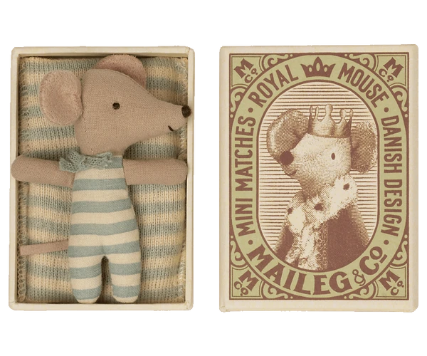 Maileg Baby Mouse Sleepy/wakey In Matchbox - Boy (blue Striped Sleeping Bag) 1 Maileg Baby Mouse Sleepy/wakey In Matchbox - Boy (blue Striped Sleeping Bag)