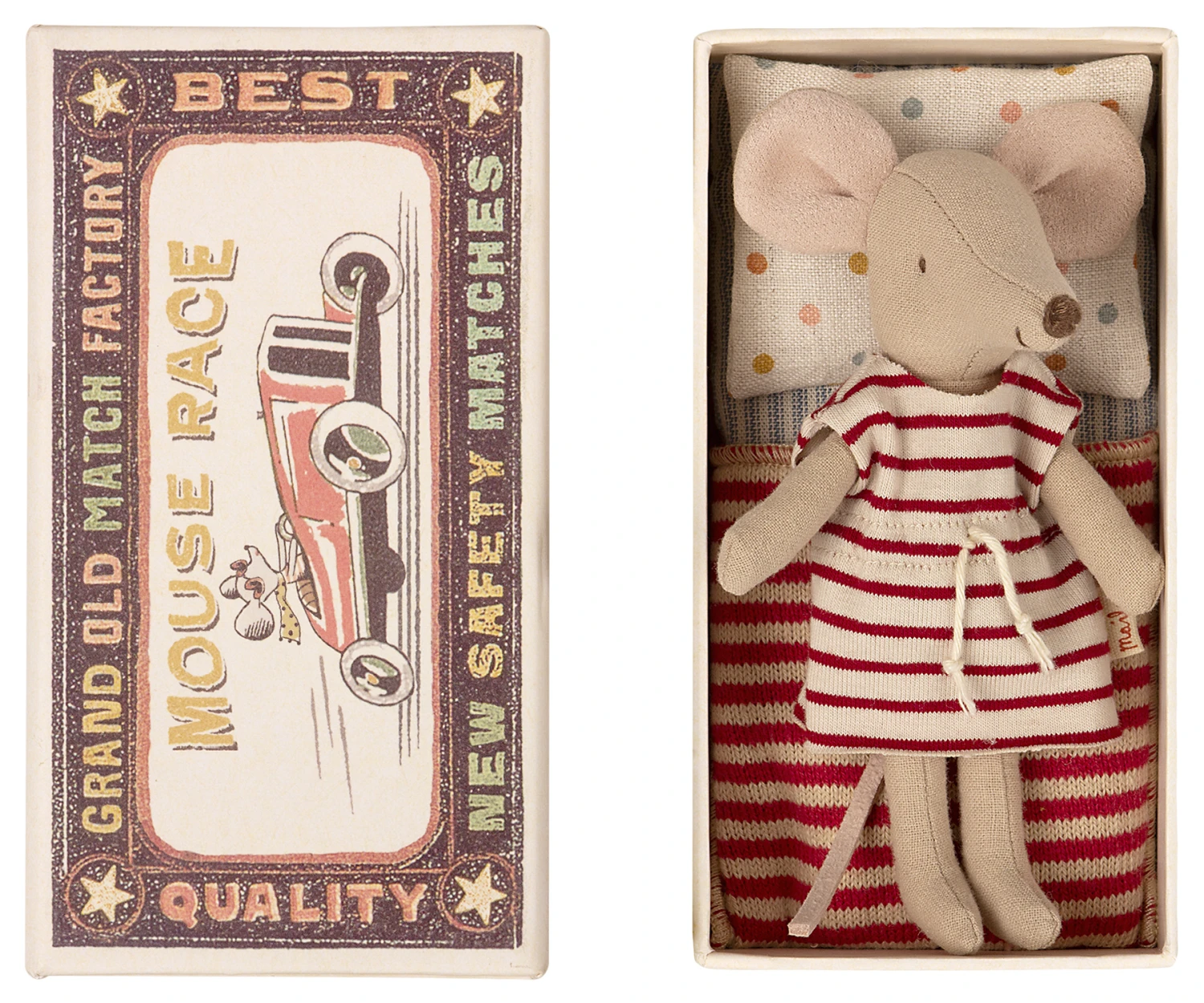 Maileg Big Sister Mouse in Matchbox Red & White Stripes 2 Maileg Big Sister Mouse in Matchbox Red & White Stripes