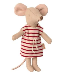 Maileg Big Sister Mouse In A Matchbox - Red Stripe Dress