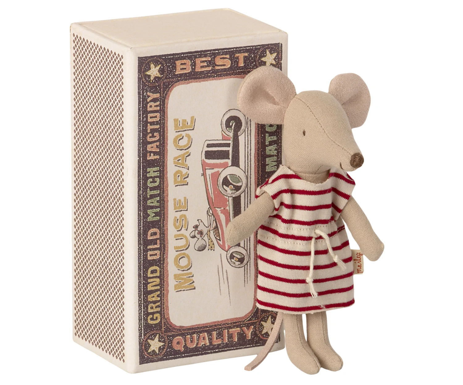 Maileg Big Sister Mouse in Matchbox Red & White Stripes 1 Maileg Big Sister Mouse in Matchbox Red & White Stripes