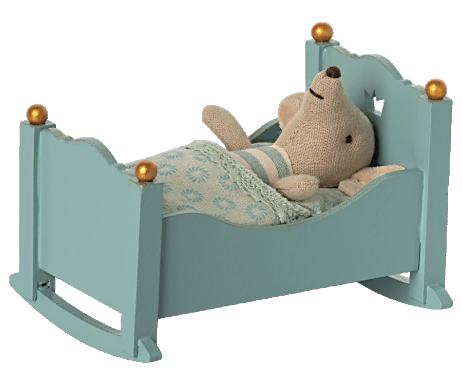 Maileg Blue Cradle, Baby Mouse - Maileg 1 Maileg Blue Cradle, Baby Mouse - Maileg