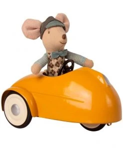 Maileg Mouse with Yellow Car and Garage.