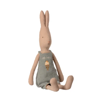 Maileg Size 4 Rabbit in Short Pale Teal Dungarees 3 Maileg Size 4 Rabbit in Short Pale Teal Dungarees
