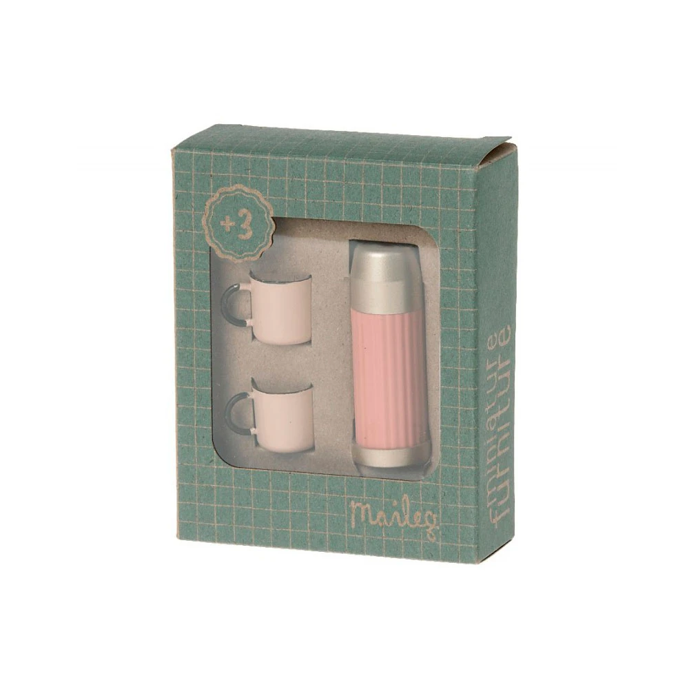 Maileg Thermos And Cups Miniature - Soft Coral 2 Maileg Thermos And Cups Miniature - Soft Coral