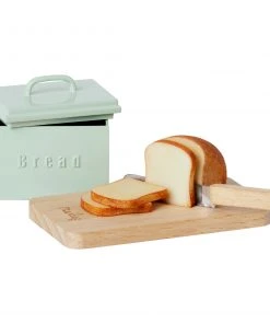 Maileg Miniature Bread Box, Cutting Board and Knife - Mint