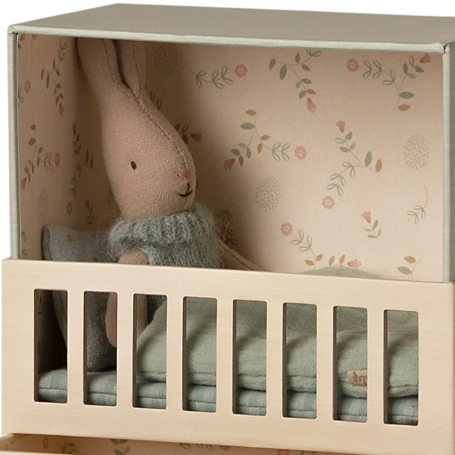 Maileg Baby Room Set with Micro Rabbit - Mint Blue 4 Maileg Baby Room Set with Micro Rabbit - Mint Blue