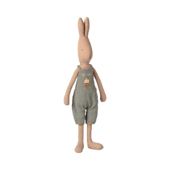 Maileg Size 4 Rabbit in Short Pale Teal Dungarees 1 Maileg Size 4 Rabbit in Short Pale Teal Dungarees